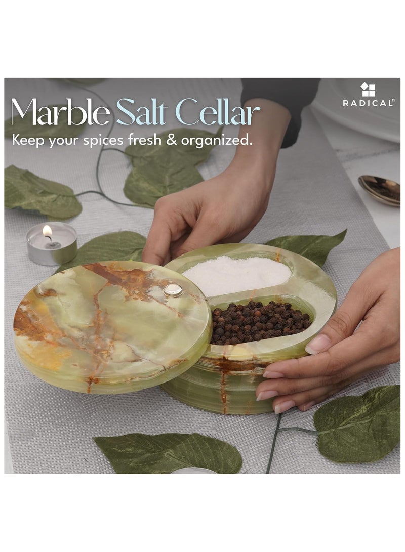 راديكالن ملح رخامي أخضر من العقيق مع غطاء | وعاء توابل وسكر مزدوج الحجم (٥ بوصات) للمطبخ وطاولة الطعام - Image 2