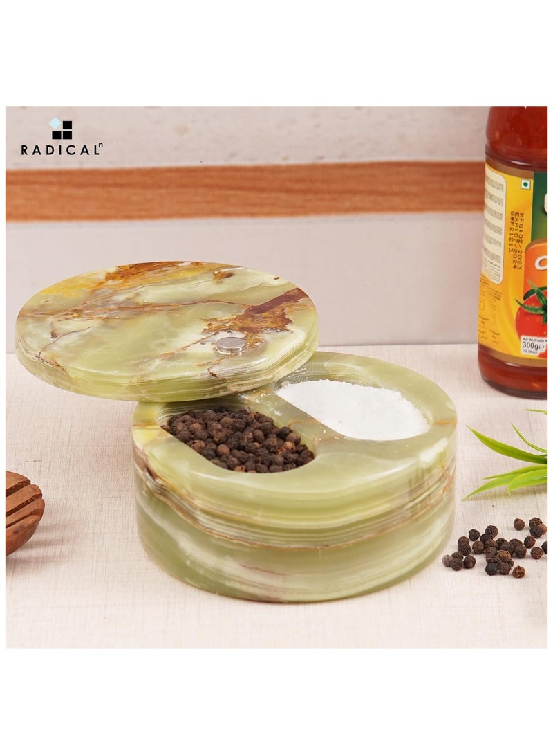 راديكالن ملح رخامي أخضر من العقيق مع غطاء | وعاء توابل وسكر مزدوج الحجم (٥ بوصات) للمطبخ وطاولة الطعام - Image 3