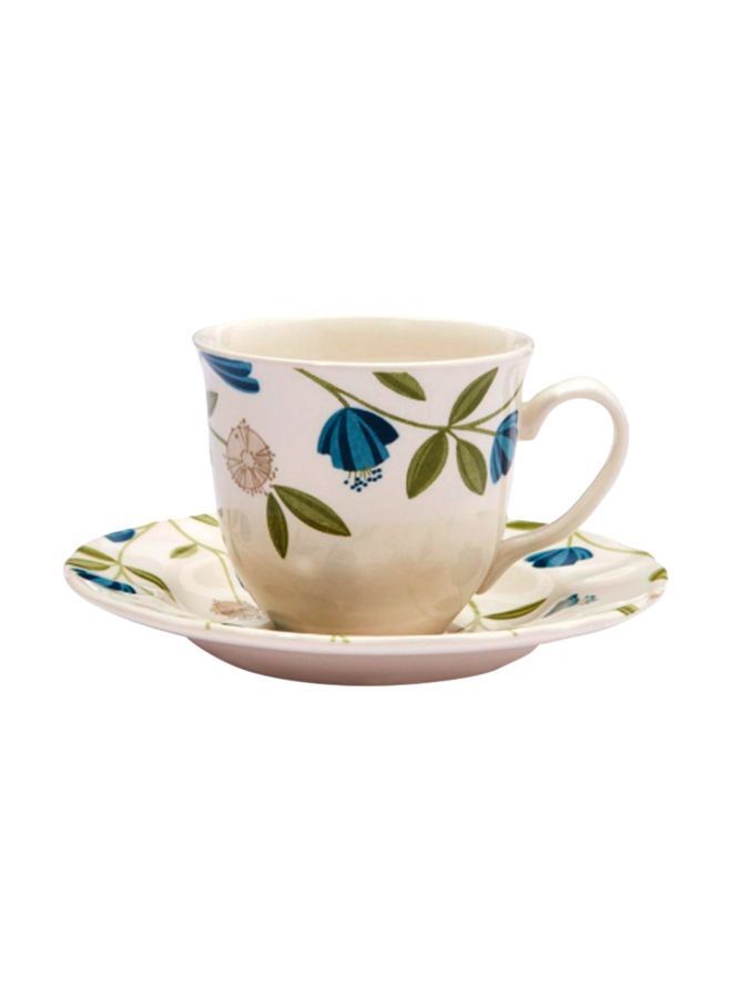 نيبمينينت طقم فناجين بأطباق بطبعة زهور أبيض/أزرق/أخضر 200مل - Image 1