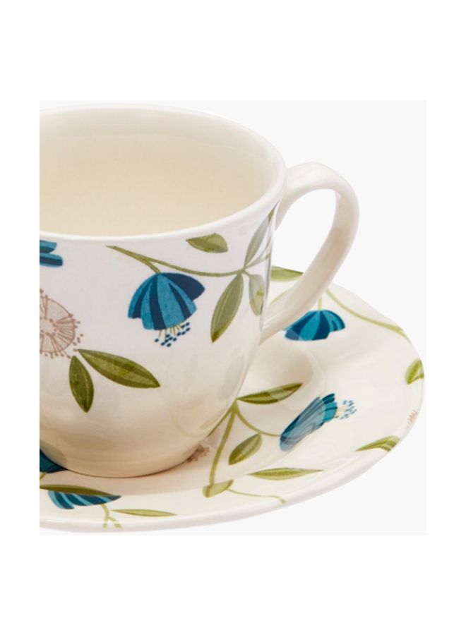 نيبمينينت طقم فناجين بأطباق بطبعة زهور أبيض/أزرق/أخضر 200مل - Image 2