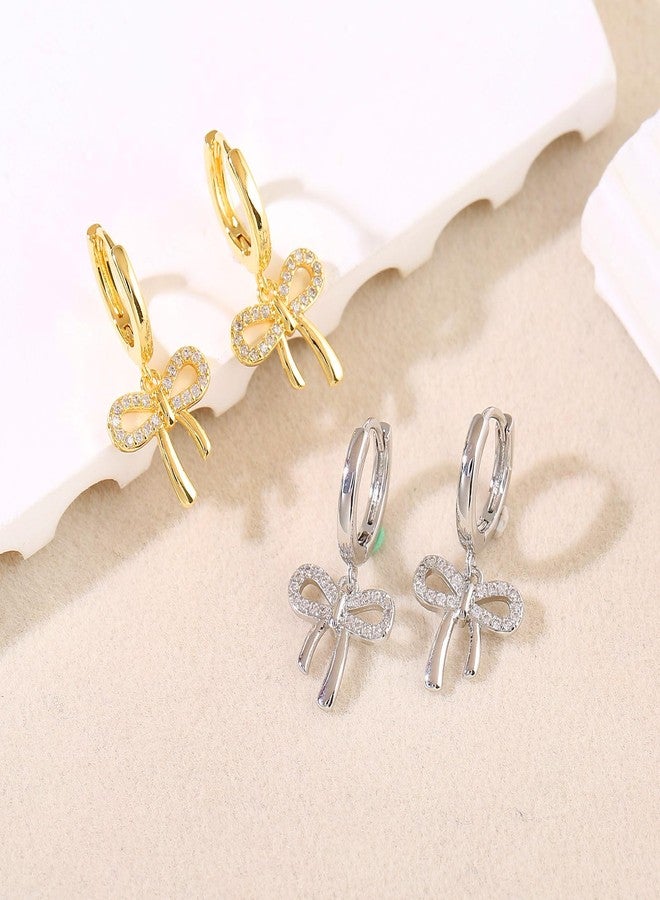 Spiritlele Bow Earrings for Women Silver CZ Huggie Hoop Earrings Bow Knot Jewelry - Image 3