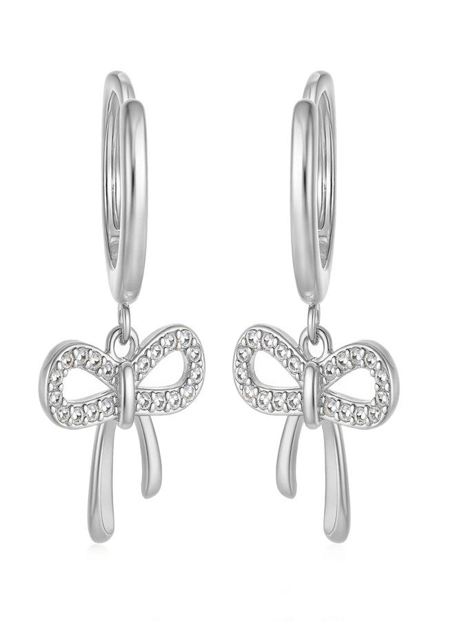 Spiritlele Bow Earrings for Women Silver CZ Huggie Hoop Earrings Bow Knot Jewelry - Image 1