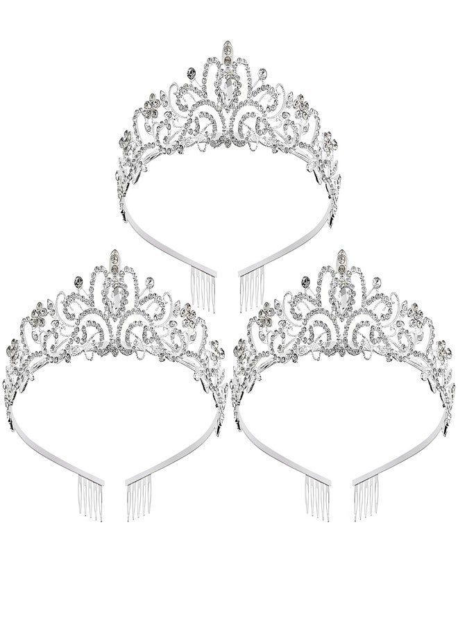 AXX Princess Crown for Women, Crystal Queen Tiaras for Girls Bridal Hair Accessories Gifts for Birthday Wedding Prom, Bridal Party, Pageant, Halloween Christmas Costume (A#-Silver 3 Pcs) - Image 1