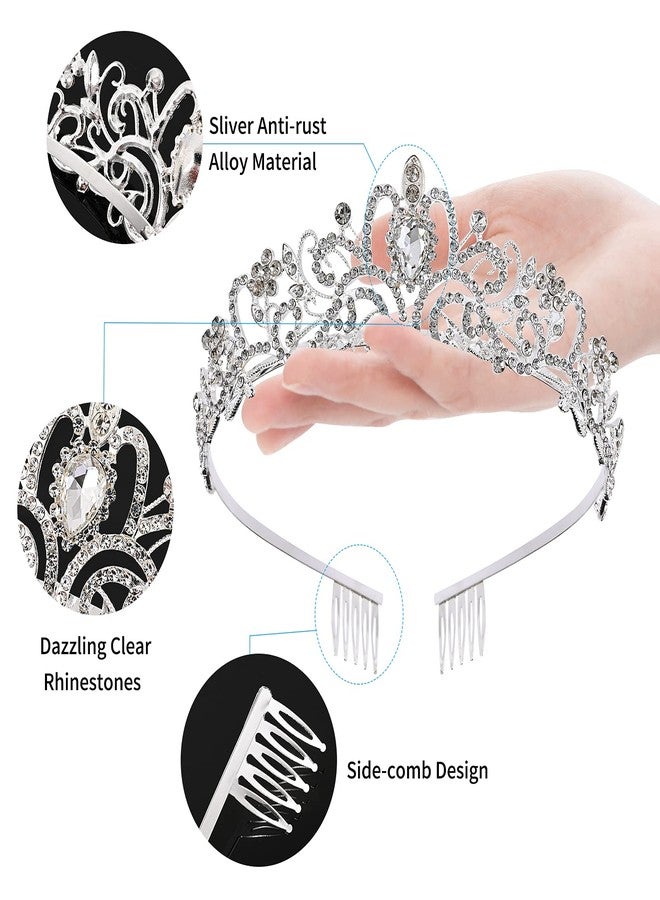 AXX Princess Crown for Women, Crystal Queen Tiaras for Girls Bridal Hair Accessories Gifts for Birthday Wedding Prom, Bridal Party, Pageant, Halloween Christmas Costume (A#-Silver 3 Pcs) - Image 2