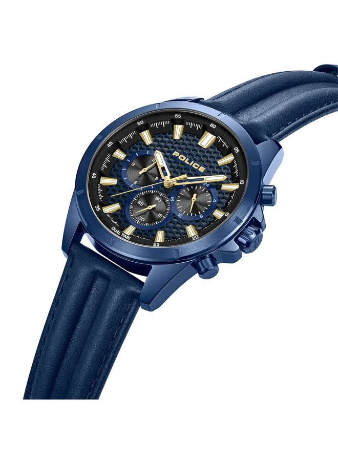 POLICE Malawi Blue Dial Blue Leather Strap Multifunction Watch for Men - 43mm