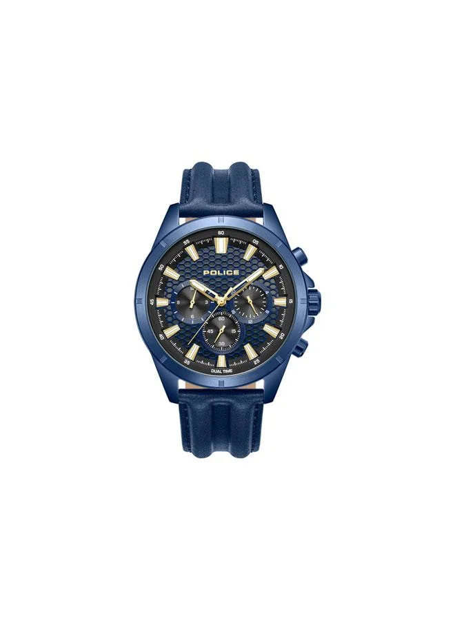 POLICE Malawi Blue Dial Blue Leather Strap Multifunction Watch for Men - 43mm