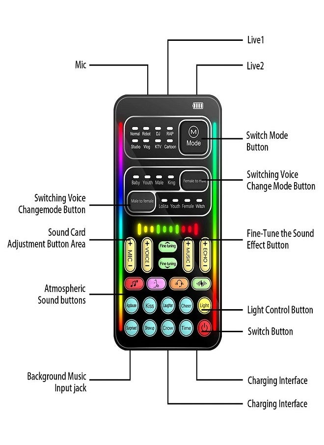 Sunbmebge - Portable Sound Card Handheld Microphone Voice Changer with Sound Multi-Function Effect Machine Voice Disguiser Mini Device for Mobile Phones PC Laptops PS4 Xbox One Games - Image 1