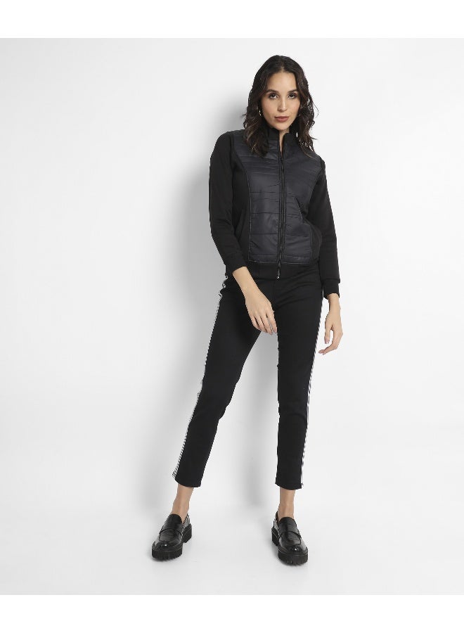 Campus Sutra Women's Black Zip-Front Jacket With Quilted Details - Image 3