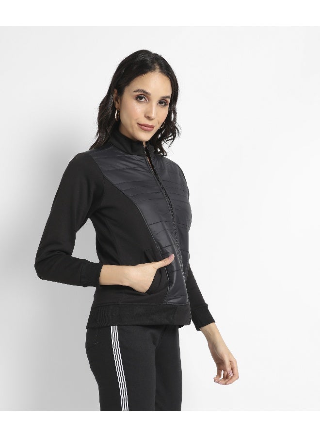Campus Sutra Women's Black Zip-Front Jacket With Quilted Details - Image 4