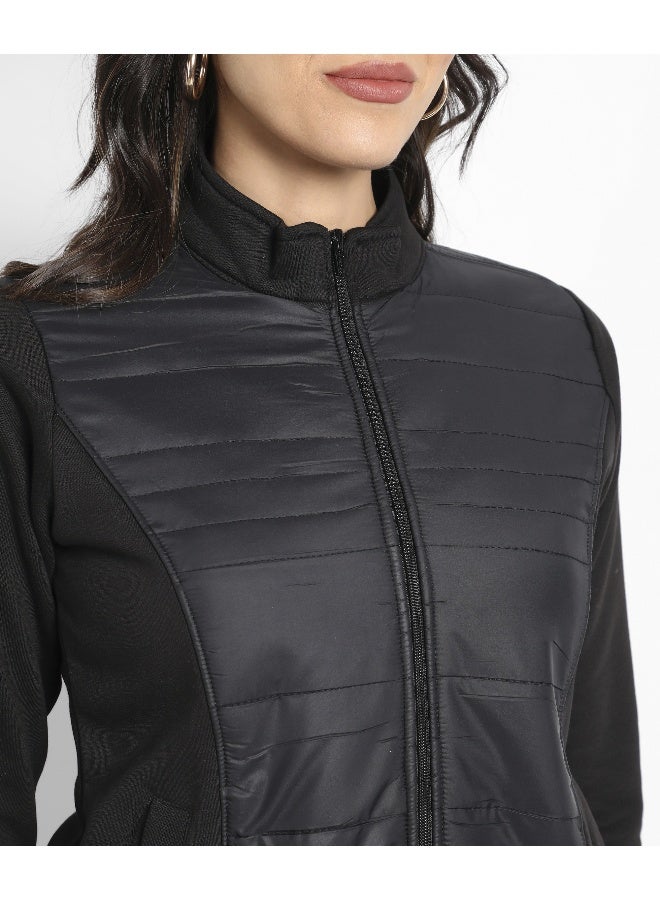 Campus Sutra Women's Black Zip-Front Jacket With Quilted Details - Image 5