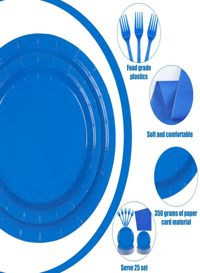Fairooth 100 Count Blue Paper Plates, Napkins, and Forks - Disposable Party Tableware Set for Wedding, Birthday, Bridal Shower, Baby Shower - Serves 25 - Image 3