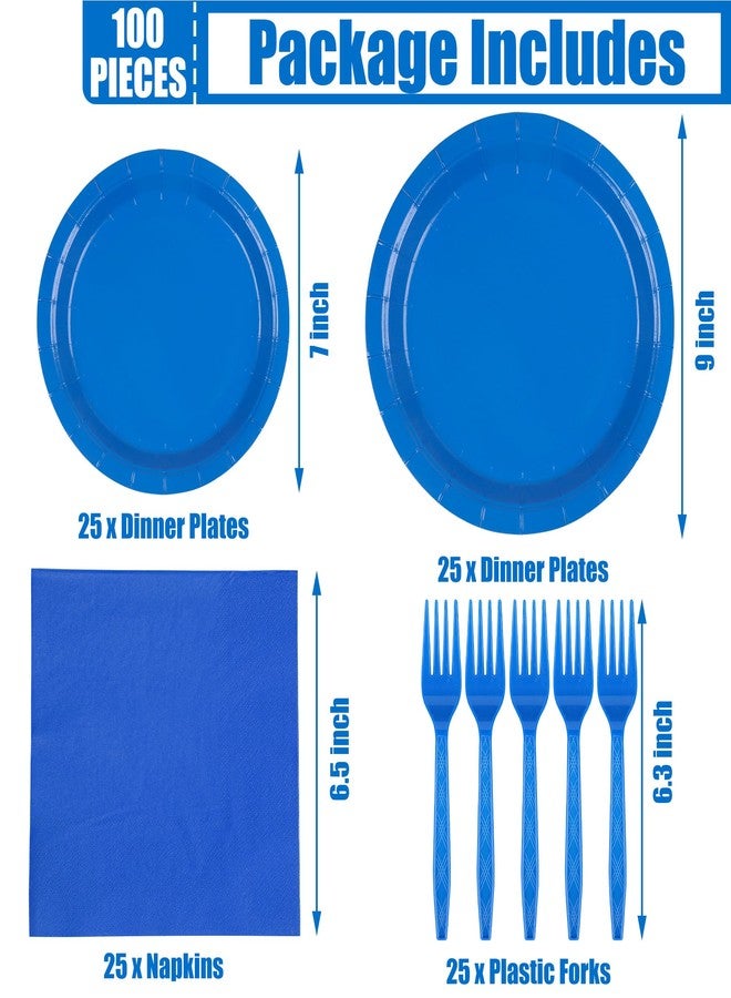 Fairooth 100 Count Blue Paper Plates, Napkins, and Forks - Disposable Party Tableware Set for Wedding, Birthday, Bridal Shower, Baby Shower - Serves 25 - Image 2
