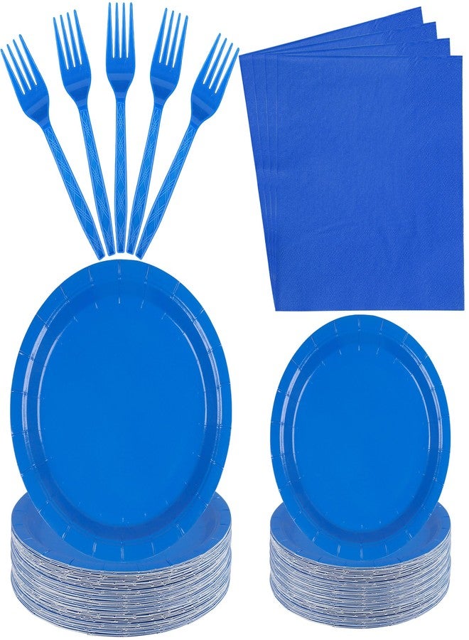 Fairooth 100 Count Blue Paper Plates, Napkins, and Forks - Disposable Party Tableware Set for Wedding, Birthday, Bridal Shower, Baby Shower - Serves 25 - Image 1