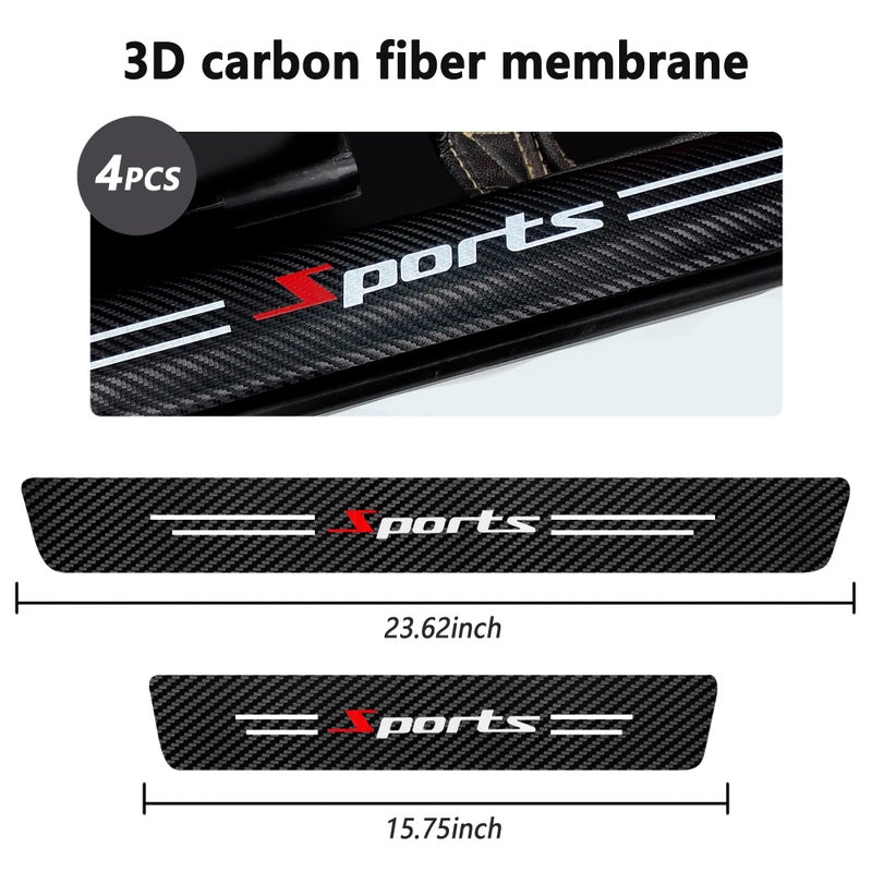 NHHC 4Pcs Car Door Sill Protector,Sport Carbon Fiber Threshold Anti-Scratch Sticker Door Edge Protection Decorate,Auto Interior Accessories Self-Adhesive Anti-Scratch (White/Sport) - Image 2