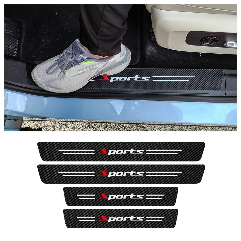 NHHC 4Pcs Car Door Sill Protector,Sport Carbon Fiber Threshold Anti-Scratch Sticker Door Edge Protection Decorate,Auto Interior Accessories Self-Adhesive Anti-Scratch (White/Sport) - Image 1
