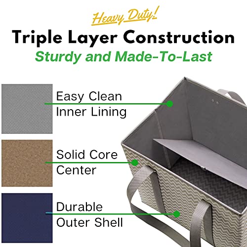 Creative Green Life Reusable Grocery Bags (3 Pack) – Heavy Duty Reusable Shopping Bags with Box Shape to Stand Up and Stay Open – Large Tote Bags with Long Handles & Reinforced Bottom – Foldable Utility Bag – Chevron - Image 4