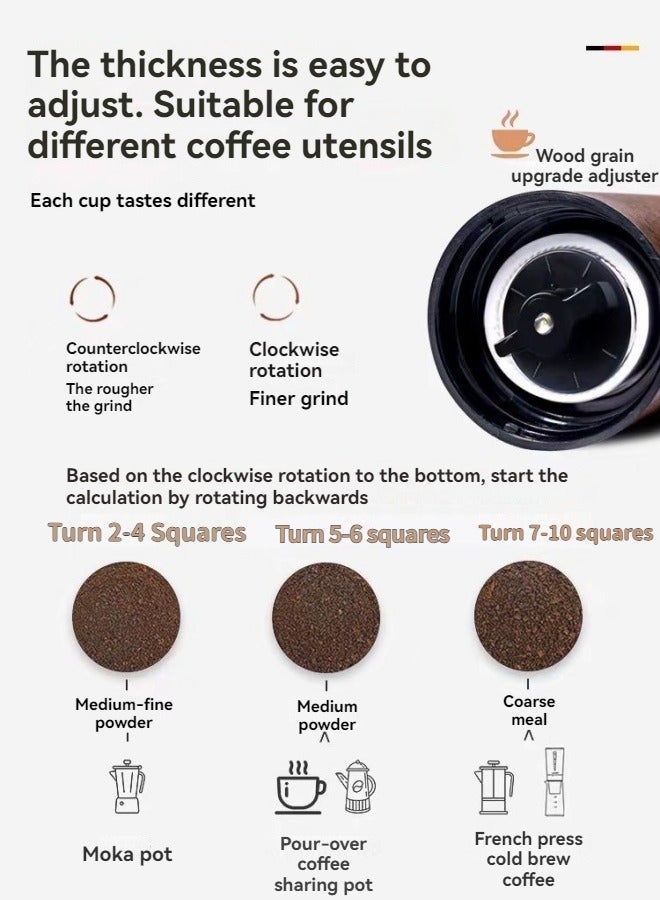 VarietyVoyageD Handmade coffee bean grinder with adjustable settings,Coffee Grinder Mini Stainless Steel Adjustable Hand Manual Wooden Handmade Bean Grinders Mill Kitchen Tool Grinders - Image 4