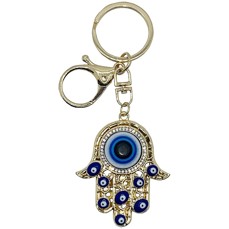 Luckboostium Hamsa تميمة يدوي قلادة مع أحجار الراين الكريستالية - الأزرق الأبيض والأسود Evil Eye Keychain - إكسسوارات الرؤية الخلفية - سحر حقيبة الباب (Gold Hamsa) - Image 1