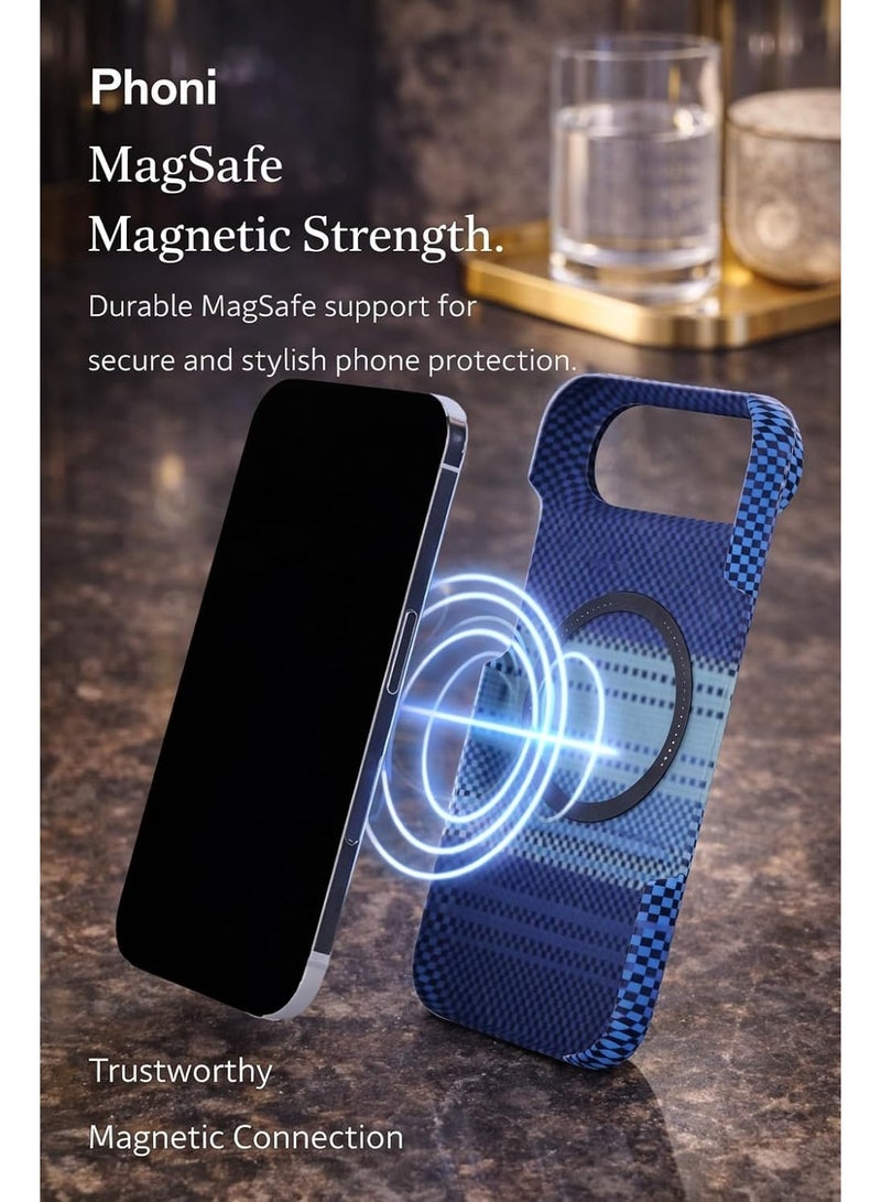 فوني Phoni Ultra Slim Magnetic Case for iPhone Air, Compatible with MagSafe, Thin Lightweight Design Phone Case, Carbon Fiber Style, Raised Camera Protection (Glacier Azure – Blue Carbon - Image 3