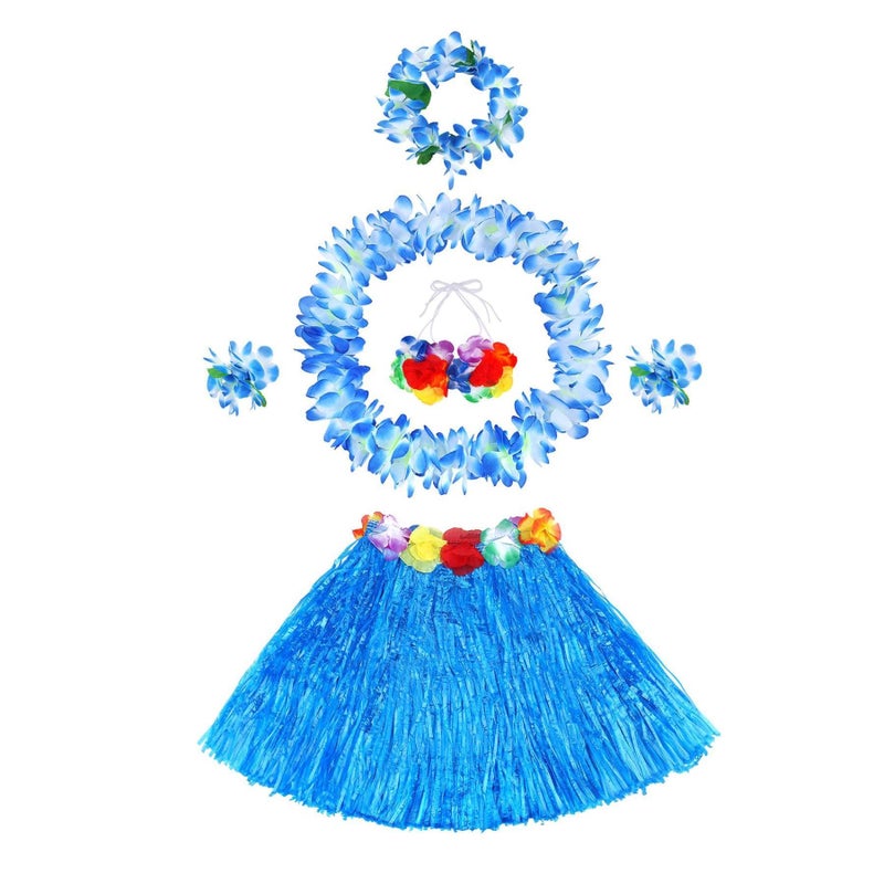 Fighting to Achieve 30cm Hawaiian multicolor Grass Skirt Performance Costume Set for Girls