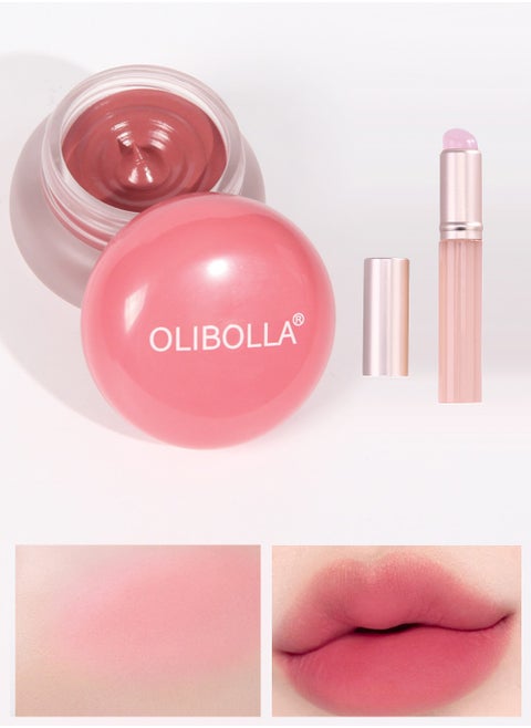 Lip & Cheek Blurry Pudding Pot with Silicone lip brush, Multi-Purpose Velvet Matte Cream for Buildable Color, Lightweight Formula for Lasting Look & Concealing Lip Lines