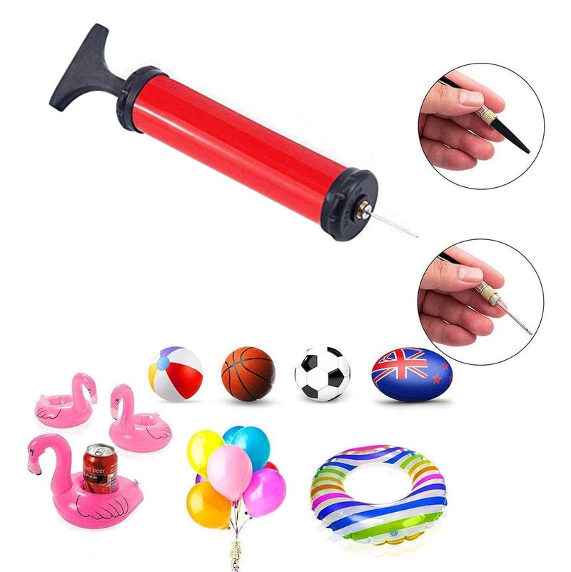 HDNNC Portable Ball Pump, Air Pump, Hand Pump Inflator Kit with 4 Needles 2 Nozzle 1 Extension Hose for Basketball Football Volleyball Soccer - Red - Image 5