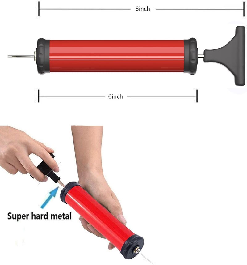 HDNNC Portable Ball Pump, Air Pump, Hand Pump Inflator Kit with 4 Needles 2 Nozzle 1 Extension Hose for Basketball Football Volleyball Soccer - Red - Image 2