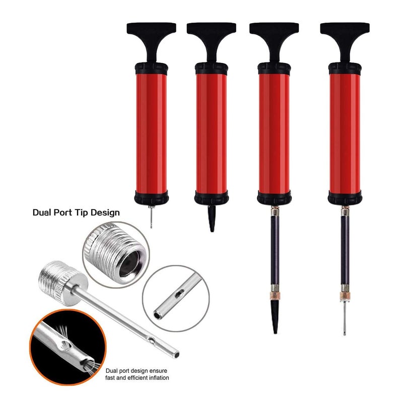 HDNNC Portable Ball Pump, Air Pump, Hand Pump Inflator Kit with 4 Needles 2 Nozzle 1 Extension Hose for Basketball Football Volleyball Soccer - Red - Image 4