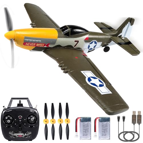 ANTSIR P51 RC Plane for Adults Kids 4 Channel Remote Control Airplane with AileronRudderElevatorGyro Aerobatic Mustang Fighter Glider with 3 Modes Stabilization System Easy Learning to Fly - Image 1