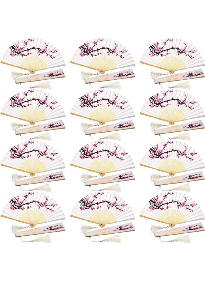 Chuangdi Chuangdi 12 Pcs Folding Hand Fans for Line Dancing Bulk Silk Fabric Popping Clapping Fans for Line Dancing on The Ground for Women Foldable Wedding Decoration GiftsCherry 