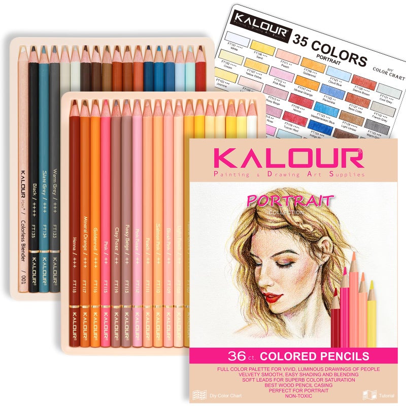 KALOUR PDAS 36 Skin Tones Colored Pencils Portrait Set Oil Based Pre-sharpened Drawing Pencils for Beginner Adult Artist Coloring Book Drawing Sketching Art Project, With Light Fast Ratings - Image 1