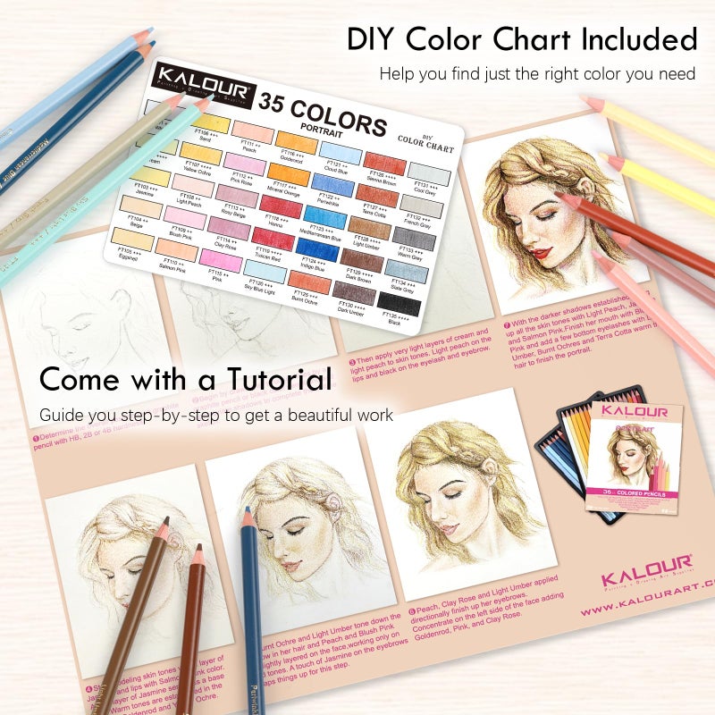 KALOUR PDAS 36 Skin Tones Colored Pencils Portrait Set Oil Based Pre-sharpened Drawing Pencils for Beginner Adult Artist Coloring Book Drawing Sketching Art Project, With Light Fast Ratings - Image 5