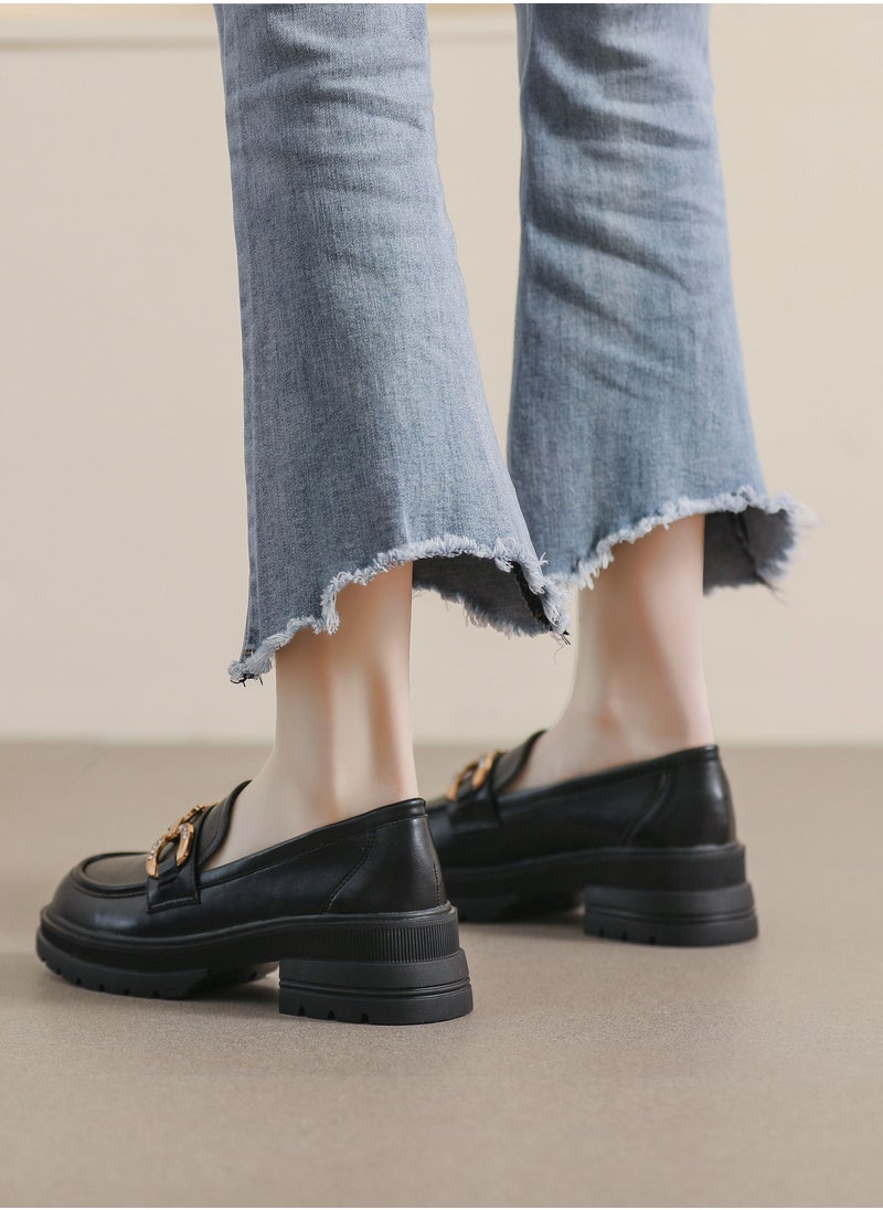 Loquat Academic Round Toe Soft Sole Single Shoes Black  - Image 3