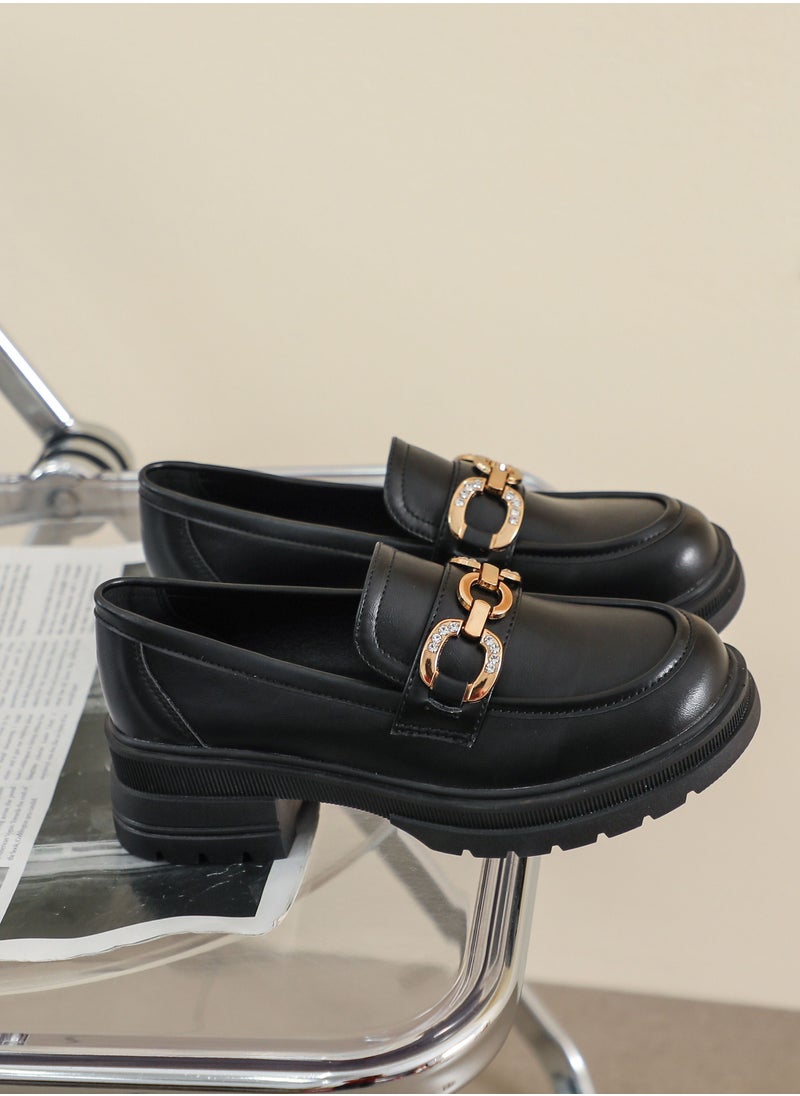 Loquat Academic Round Toe Soft Sole Single Shoes Black  - Image 2