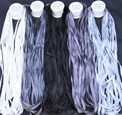 ThreadNanny New ThreadNanny 5 Spools of 100% Pure Silk Ribbons - Grey Tones - 50 MTS x 4mm - Image 5