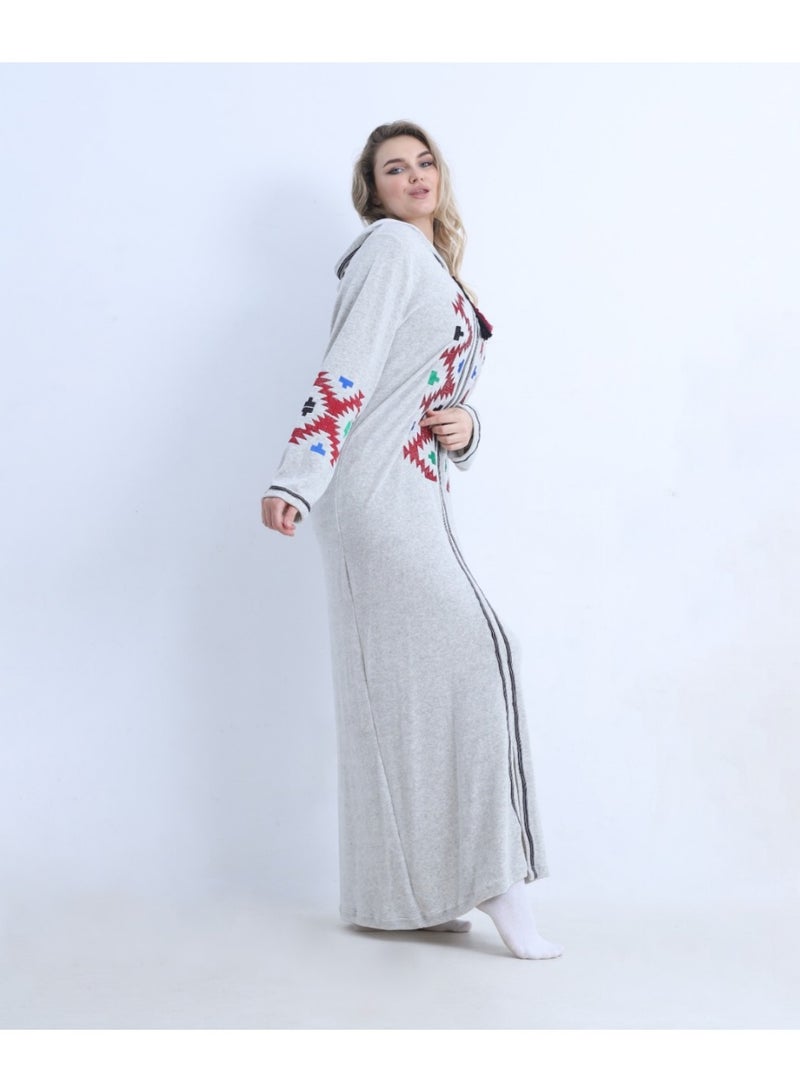 zecotex  Premium Heavy Velvet Embroidered Winter Galabeya with Hood - Wide Size Range (M to 6XL) - Image 4