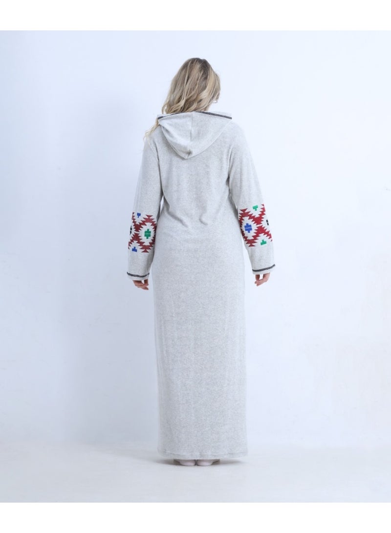 zecotex  Premium Heavy Velvet Embroidered Winter Galabeya with Hood - Wide Size Range (M to 6XL) - Image 5