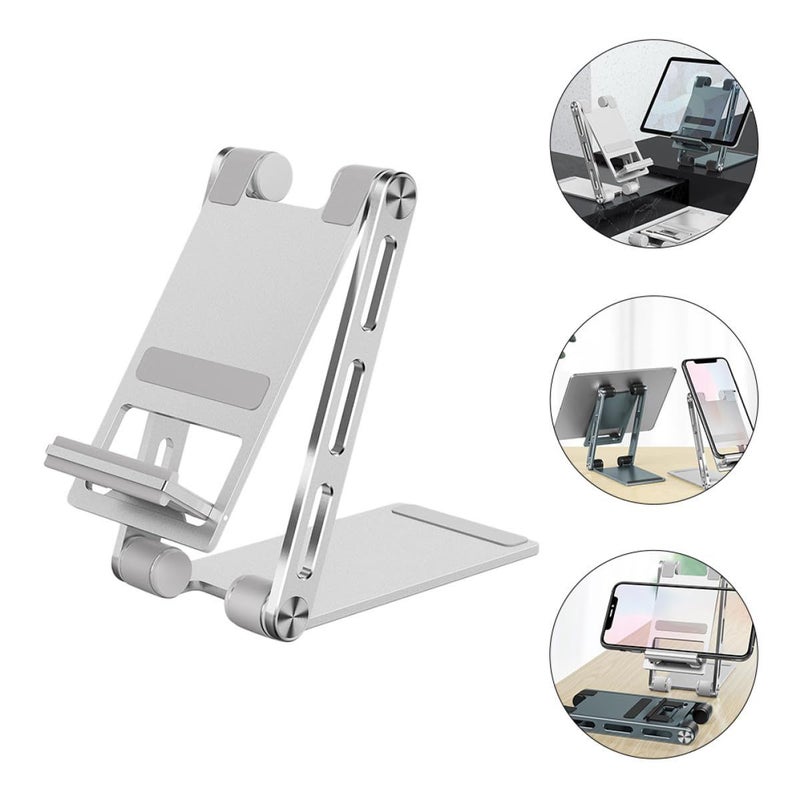 Foldable Aluminum Alloy Phone Stand Tablet Holder Adjustable Desktop Bracket Silver - Image 5