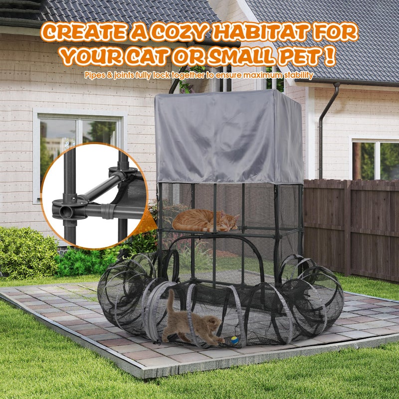 PetEase Catio Outdoor Cat Enclosure for Cats & Small Animals, Pet Playpen Cat Climber with Removable Pet Tunnel for Indoor/Outdoor Use - Image 5