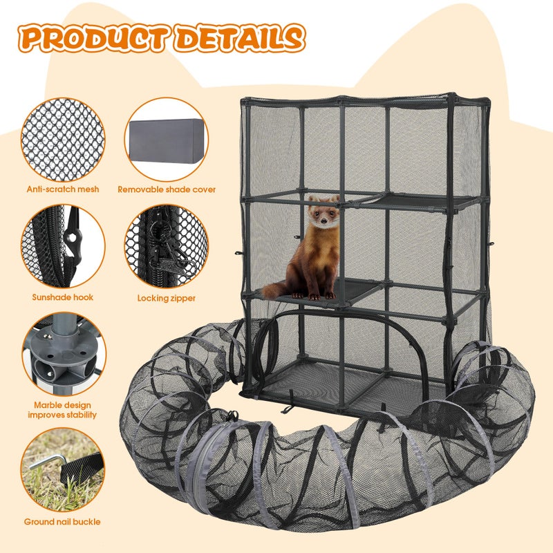 PetEase Catio Outdoor Cat Enclosure for Cats & Small Animals, Pet Playpen Cat Climber with Removable Pet Tunnel for Indoor/Outdoor Use - Image 2