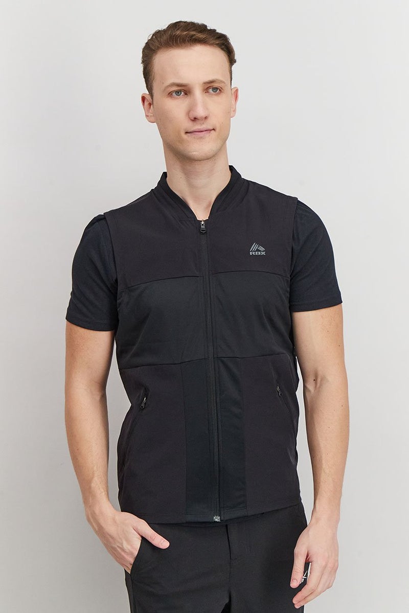 RBX Men Sportswear Fit Sleeveless Training Full Zip Vest, Black - Image 1