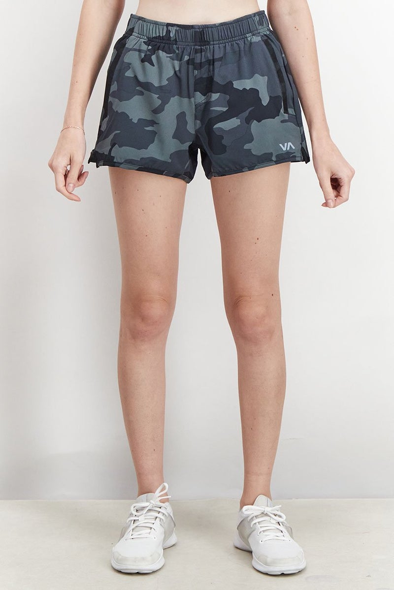 rvca Women Sportswear Fit Training Shorts, Black Camo - Image 1