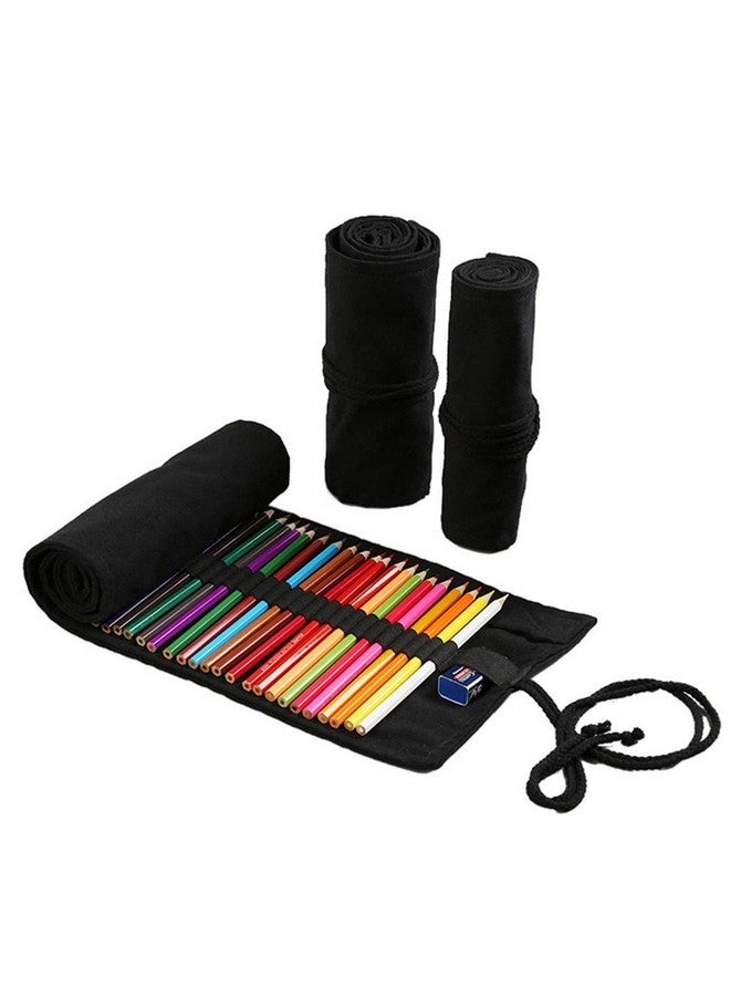 Funny live 36/48/72 Slots Colored Pencil Wrap Pencils Roll Holder Coloring Pencils Organizer Holder Colored Pen Paint Brush Storage Pouch Portable For Artist Student (Black 48 Slots)  - Image 1
