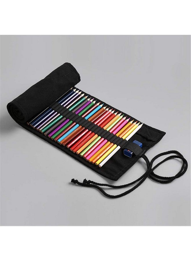 Funny live 36/48/72 Slots Colored Pencil Wrap Pencils Roll Holder Coloring Pencils Organizer Holder Colored Pen Paint Brush Storage Pouch Portable For Artist Student (Black 48 Slots)  - Image 2