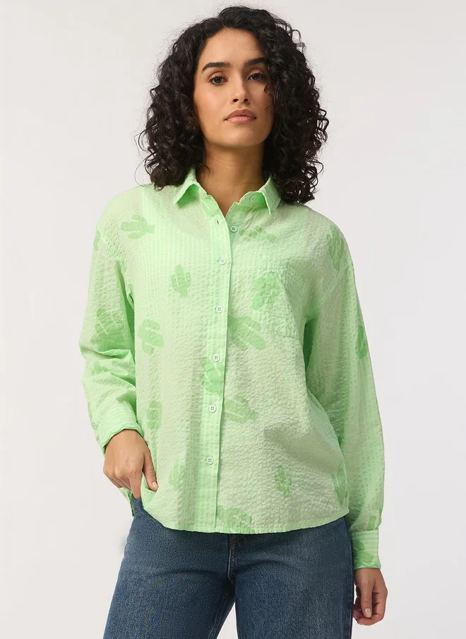 ذا سوليد ستور The Souled Store Women Oversized Fit Textured Green Boyfriend Shirt