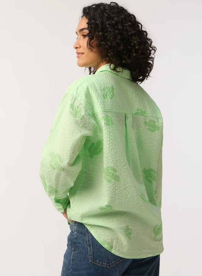 The Souled Store  The Souled Store Women Oversized Fit Textured Green Boyfriend Shirt  | Best Price UAE