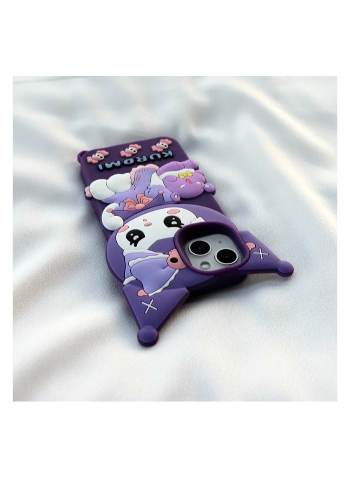 Generic - Back Cover iPhone 15 pro Soft Silicone 3D Cute Cartoon with Holder Full Protective Case (Kuromi Case) - Image 1