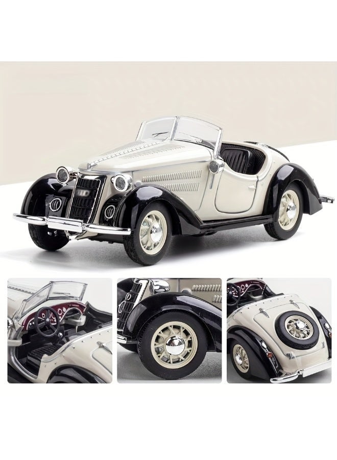 White 1:32 scale replica alloy retro car model. Classic design, exquisite ornament. Doors open with pullback mechanism. A great collectible toy for children. - Image 2