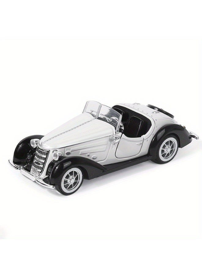 White 1:32 scale replica alloy retro car model. Classic design, exquisite ornament. Doors open with pullback mechanism. A great collectible toy for children. - Image 1