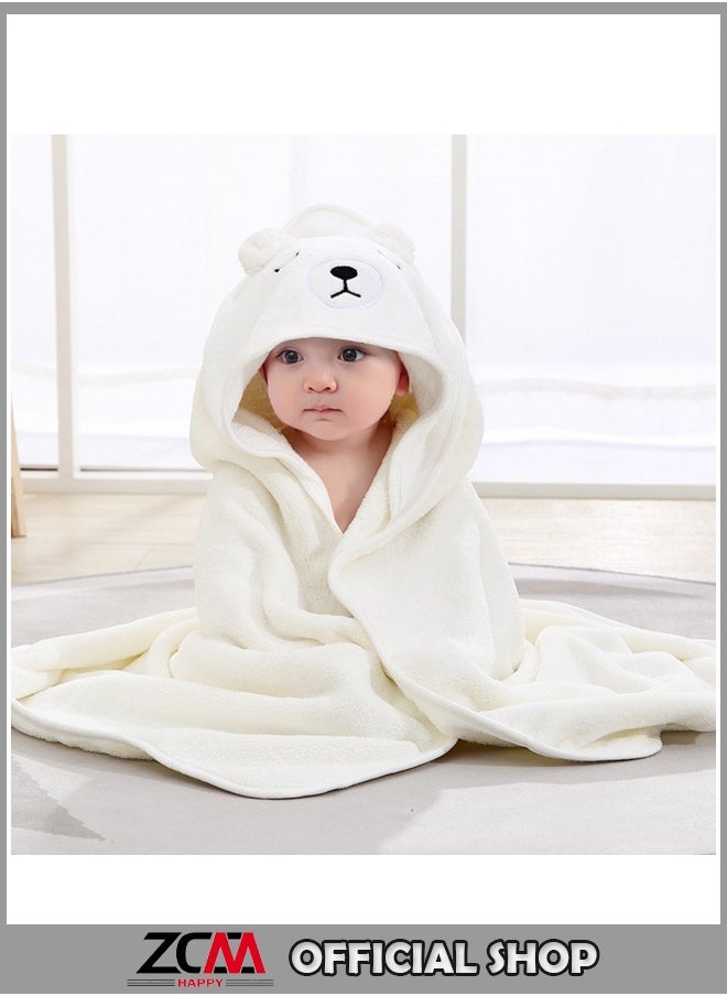 ZCM-HAPPY Baby Hooded Coral Fleece Bath Towel White Bear Cute Baby Bath Towel Soft Cozy Ideal for Bath Time with Hood for Extra Warmth and Comfort for Infants Newborn Hooded Baby Towel Ultra Absorbent Soft Cotton Hooded Washcloth for Baby Toddler Infant Unisex Cute Baby Bath Towel Newborn Bath Towel Bath Towel for Baby  - Image 1